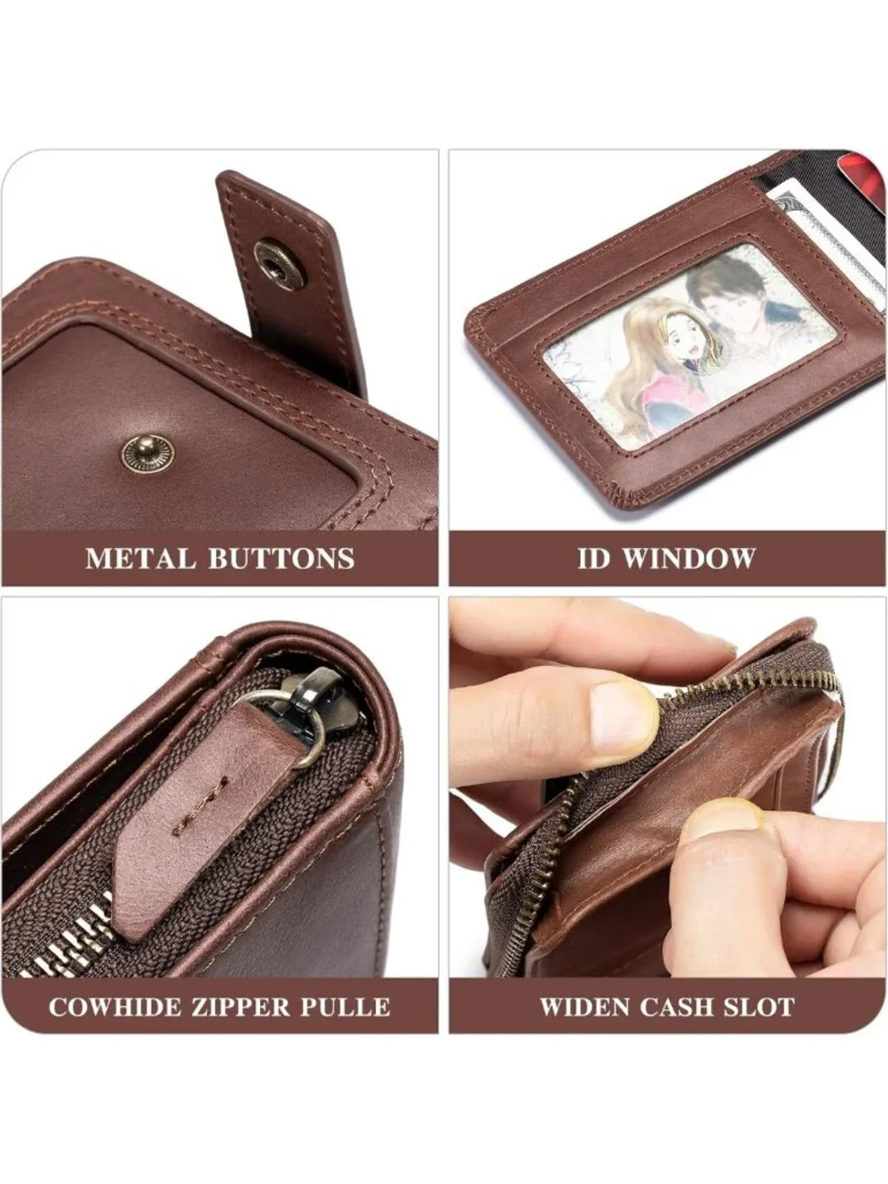 Vintage Genuine Leather RFID Blocking Zipper Wallet for Men, Large Capacity